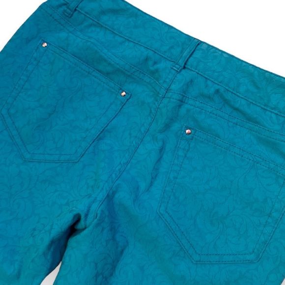 CACHE Turquoise Textured Printed Skinny Ankle Pants - Picture 6 of 9